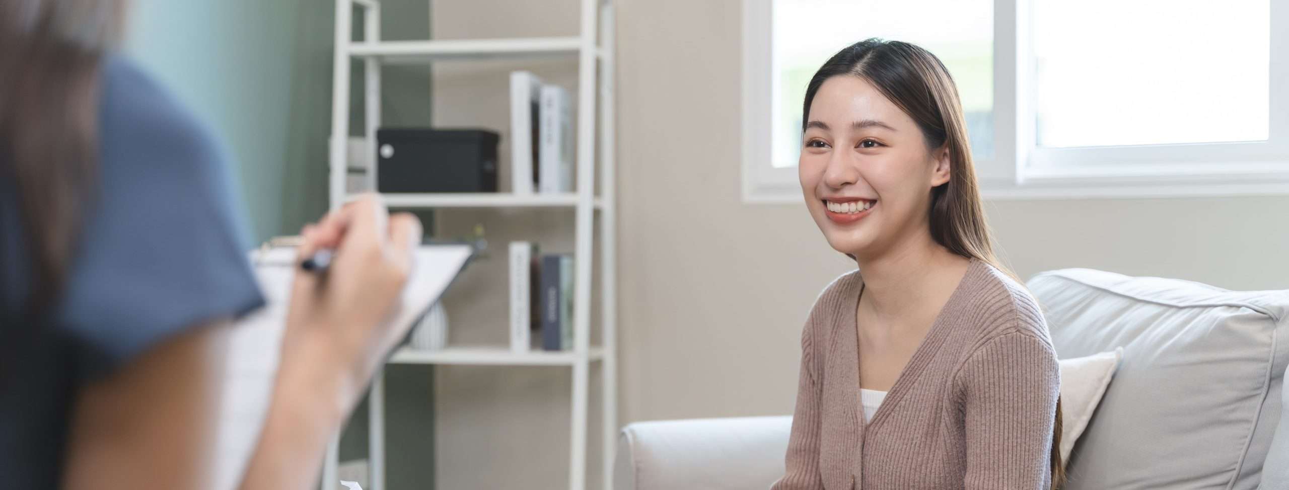 A woman enjoys therapy and embraces the benefits of a drug-free lifestyle.