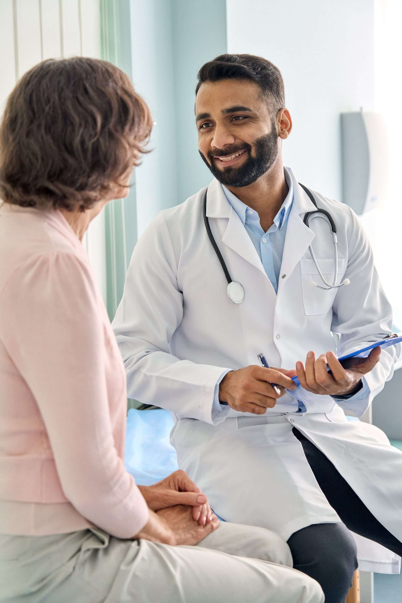Client talking to specialist during medication management at Spirit Mountain's Utah addiction recovery services.