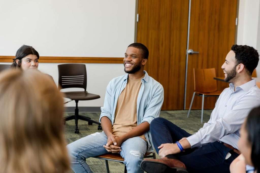 Group therapy session at a drug rehab center in Salt Lake City, Utah.